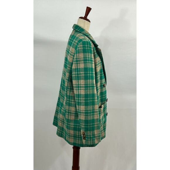SEZANE Sz 46 14 Green Tan Check Plaid Wool Michele Jacket Blazer - Picture 6 of 12